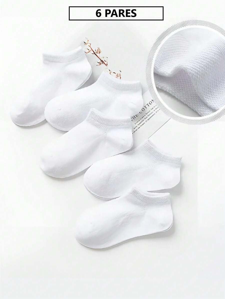 6 pares de calcetines, tines de algodón premium, color blanco